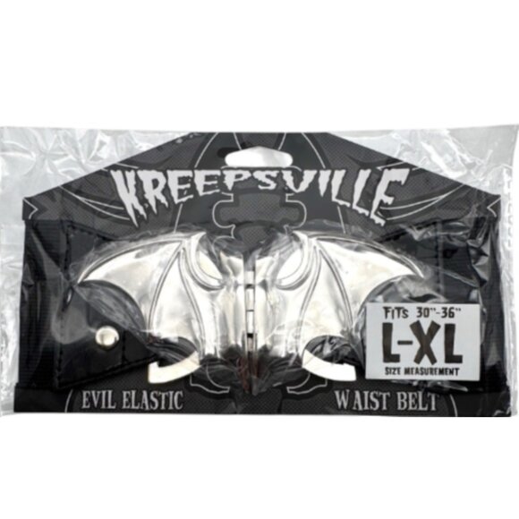 Bat Belt Womens L XL Silver Stretchy Elastic Waist Halloween Kreepsville Gothic - Picture 5 of 5